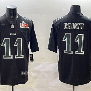 Men's Philadelphia Eagles #11 A. J. Brown Black 2025 Super Bowl LIX Patch Fashion Vapor Untouchable Limited Stitched Football Jersey