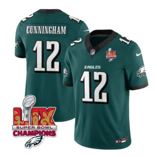Men's Philadelphia Eagles #12 Randall Cunningham Green 2025 Eagles Logo Super Bowl LIX Patch New F.U.S.E. Vapor Limited Stitched Football Jersey