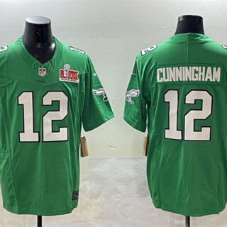 Men's Philadelphia Eagles #12 Randall Cunningham Green 2025 Super Bowl LIX Patch F.U.S.E. Throwback Vapor Untouchable Limited Stitched Football Jersey