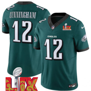 Men's Philadelphia Eagles #12 Randall Cunningham Green 2025 Super Bowl LIX Patch New F.U.S.E. Vapor Limited Stitched Football Jersey