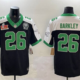Men's Philadelphia Eagles #26 Saquon Barkley Black 2025 Super Bowl LIX Patch And Jerome Brown Patch F.U.S.E. Alternate Stitched Football Jersey