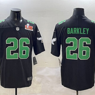 Men's Philadelphia Eagles #26 Saquon Barkley Black 2025 Super Bowl LIX Patch Throwback Vapor Untouchable Limited Stitched Football Jersey