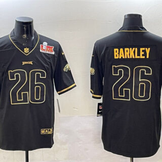 Men's Philadelphia Eagles #26 Saquon Barkley Black Gold 2025 Super Bowl LIX Patch Salute To Service Vapor Untouchable Limited Stitched Football Jersey