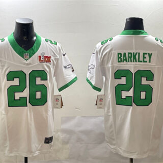 Men's Philadelphia Eagles #26 Saquon Barkley White 2025 Super Bowl LIX Patch F.U.S.E. Vapor Untouchable Limited Stitched Football Jersey