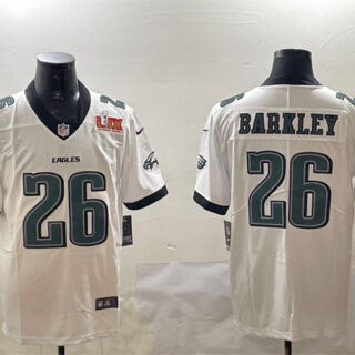 Men's Philadelphia Eagles #26 Saquon Barkley White 2025 Super Bowl LIX Patch New Vapor Untouchable Limited Stitched Football Jersey