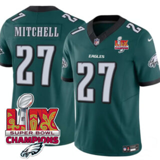 Men's Philadelphia Eagles #27 Quinyon Mitchell Green 2025 Eagles Logo Super Bowl LIX Patch New F.U.S.E. Vapor Untouchable Limited Stitched Football Jersey