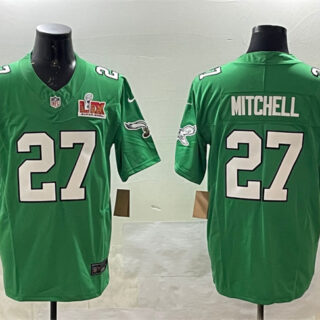 Men's Philadelphia Eagles #27 Quinyon Mitchell Green 2025 Super Bowl LIX Patch F.U.S.E. Throwback Vapor Untouchable Limited Stitched Football Jersey