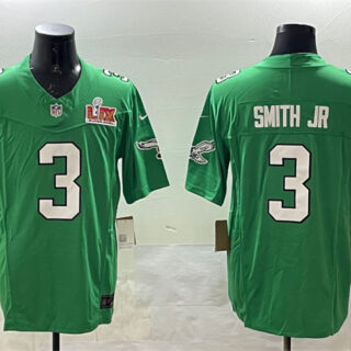 Men's Philadelphia Eagles #3 Nolan Smith Jr. Green 2025 Super Bowl LIX Patch F.U.S.E. Throwback Vapor Untouchable Limited Stitched Football Jersey