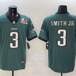 Men's Philadelphia Eagles #3 Nolan Smith Jr. Green 2025 Super Bowl LIX Patch New Vapor Untouchable Limited Stitched Football Jersey