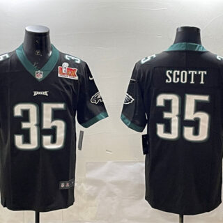 Men's Philadelphia Eagles #35 Boston Scott Black 2025 Super Bowl LIX Patch Vapor Untouchable Limited Stitched Football Jersey