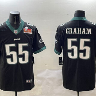 Men's Philadelphia Eagles #55 Brandon Graham Black 2025 Super Bowl LIX Patch Vapor Untouchable Limited Stitched Football Jersey