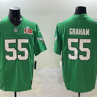 Men's Philadelphia Eagles #55 Brandon Graham Green 2025 Super Bowl LIX Patch F.U.S.E. Throwback Vapor Untouchable Limited Stitched Football Jersey