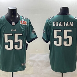 Men's Philadelphia Eagles #55 Brandon Graham Green 2025 Super Bowl LIX Patch Vapor Untouchable Limited Stitched Football Jersey