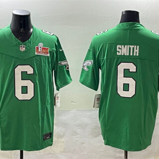 Men's Philadelphia Eagles #6 DeVonta Smith Green 2025 Super Bowl LIX Patch F.U.S.E. Throwback Vapor Untouchable Limited Stitched Football Jersey