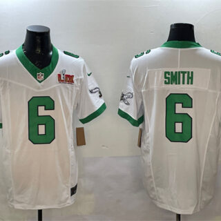 Men's Philadelphia Eagles #6 DeVonta Smith White 2025 Super Bowl LIX Patch F.U.S.E. Vapor Untouchable Limited Stitched Football Jersey