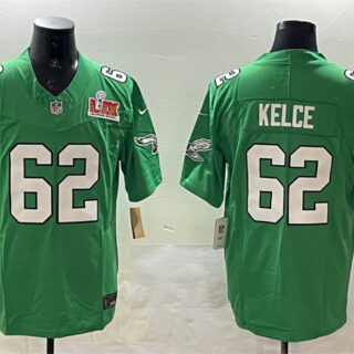 Men's Philadelphia Eagles #62 Jason Kelce Green 2025 Super Bowl LIX Patch F.U.S.E. Throwback Vapor Untouchable Limited Stitched Football Jersey