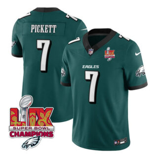 Men's Philadelphia Eagles #7 Kenny Pickett Green 2025 Eagles Logo Super Bowl LIX Patch New F.U.S.E. Vapor Limited Stitched Football Jersey