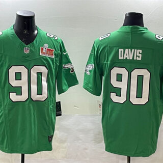 Men's Philadelphia Eagles #90 Jordan Davis Green 2025 Super Bowl LIX Patch F.U.S.E. Throwback Vapor Untouchable Limited Stitched Football Jersey