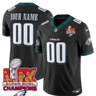 Men's Philadelphia Eagles Active Player Custom Black 2025 Eagles Logo Super Bowl LIX Patch New F.U.S.E. Vapor Limited Stitched Football Jersey