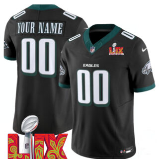 Men's Philadelphia Eagles Active Player Custom Black 2025 Super Bowl LIX Patch New F.U.S.E. Vapor Limited Stitched Football Jersey