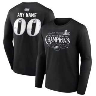 Men's Philadelphia Eagles Active Player Custom Black Super Bowl LIX Champions Name & Number Long Sleeve T-Shirt