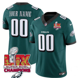 Men's Philadelphia Eagles Active Player Custom Green 2025 Eagles Logo Super Bowl LIX Patch New F.U.S.E. Vapor Limited Stitched Football Jersey