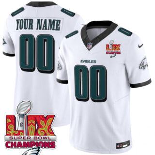 Men's Philadelphia Eagles Active Player Custom White 2025 Eagles Logo Super Bowl LIX Patch New F.U.S.E. Vapor Limited Stitched Football Jersey