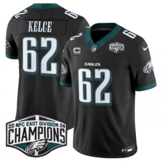 Men's Philadelphia Eagles #62 Jason Kelce Black 2024 New NFC East Champions With 4-Star C F.U.S.E. Vapor Untouchable Limited Stitched Football Jersey