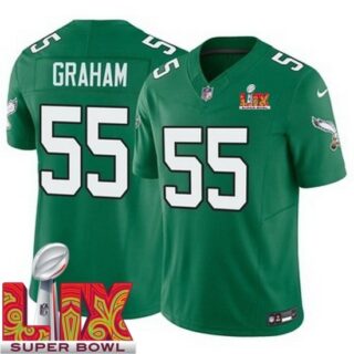 Men's Philadelphia Eagles Brandon Graham #55 Kelly Green 2024 2025 Super Bowl LIX F U S E Stitched NFL Jersey