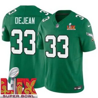 Men's Philadelphia Eagles Cooper DeJean #33 Kelly Green 2024 2025 Super Bowl LIX F U S E Stitched NFL Jersey