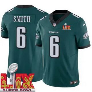 Men's Philadelphia Eagles DeVonta Smith #6 Green 2024 2025 Super Bowl LIX F U S E Stitched NFL Jersey