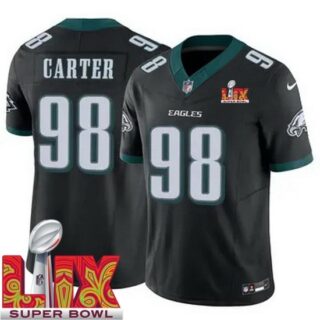 Men's Philadelphia Eagles Jalen Carter #98 Black 2024 2025 Super Bowl LIX F U S E Stitched NFL Jersey