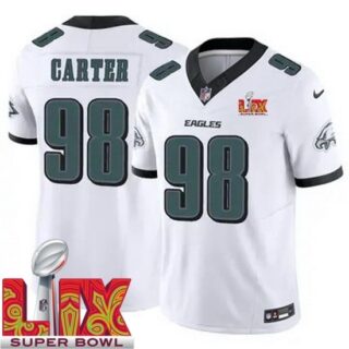 Men's Philadelphia Eagles Jalen Carter #98 White 2024 2025 Super Bowl LIX F U S E Stitched NFL Jersey