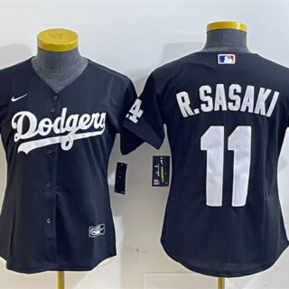 Women's Los Angeles Dodgers #11 Roki Sasaki Black Cool Base Stitched Baseball Jersey(Run Small)