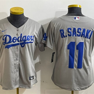 Women's Los Angeles Dodgers #11 Roki Sasaki Grey Cool Base Stitched Baseball Jersey(Run Small)