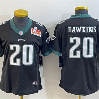 Women's Philadelphia Eagles #20 Brian Dawkins Black 2025 Super Bowl LIX Patch Vapor Untouchable Limited Stitched Football Jersey(Run Small)