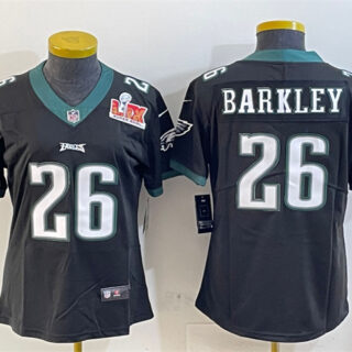 Women's Philadelphia Eagles #26 Saquon Barkley Black 2025 Super Bowl LIX Patch Vapor Untouchable Limited Stitched Football Jersey(Run Small)