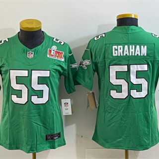 Women's Philadelphia Eagles #55 Brandon Graham Green 2025 Super Bowl LIX Patch F.U.S.E. Throwback Vapor Untouchable Limited Stitched Football Jersey(Run Small)