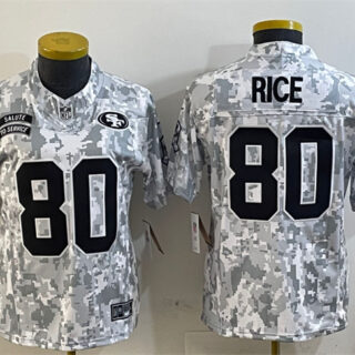 Women's San Francisco 49ers #80 Jerry Rice 2024 F.U.S.E Arctic Camo Salute To Service Limited Stitched Jersey(Run Small)