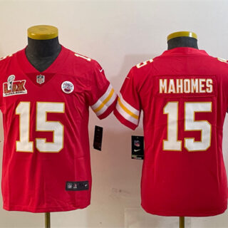 Youth Kansas City Chiefs #15 Patrick Mahomes Red 2025 Super Bowl LIX Patch Vapor Untouchable Limited Stitched Football Jersey