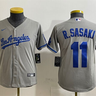 Youth Los Angeles Dodgers #11 Roki Sasaki Grey Cool Base Stitched Baseball Jersey