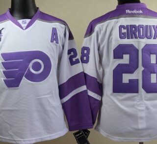 Women's Philadelphia Flyers #28 Claude Giroux White Fights Cancer Jersey