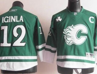 Youth Calgary Flames #12 Jarome Iginla St. Patrick's Day Green Jersey