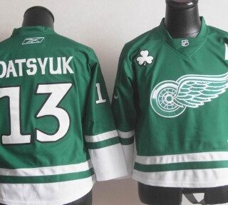 Youth Detroit Red Wings #13 Pavel Datsyuk St. Patrick's Day Green Kids Jersey