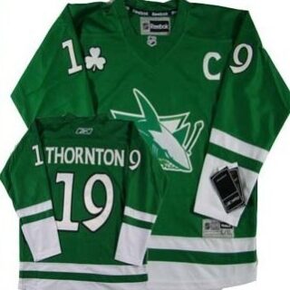 Youth San Jose Sharks #19 Joe Thornton St. Patrick's Day Green Jersey