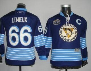 Youth Pittsburgh Penguins #66 Mario Lemieux Navy Blue Third Jersey
