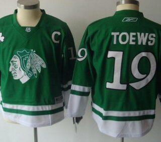 Youth Chicago Blackhawks #19 Janathan Toews St. Patrick's Day Green Jersey