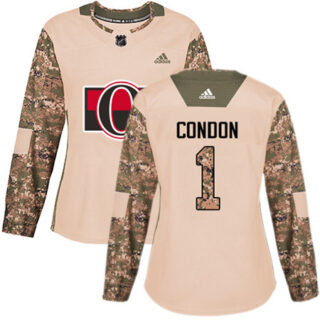 Women's Ottawa Senators #1 Mike Condon Camo Authentic 2017 Veterans Day Stitched NHL Jersey