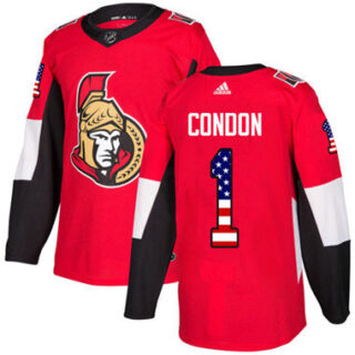 Youth Ottawa Senators #1 Mike Condon Red Home Authentic USA Flag Stitched NHL Jersey