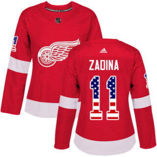 Women's Detroit Red Wings #11 Filip Zadina Authentic Red USA Flag Fashion Jersey
